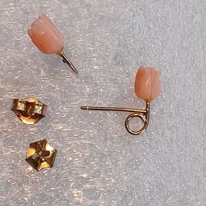 Unique Vintage Gold and Pink Tulip Earrings